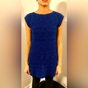 ZARA KNIT Blue Chunky Alpaca Wool Blend Sleeveless Sweater Dress Tunic Small
